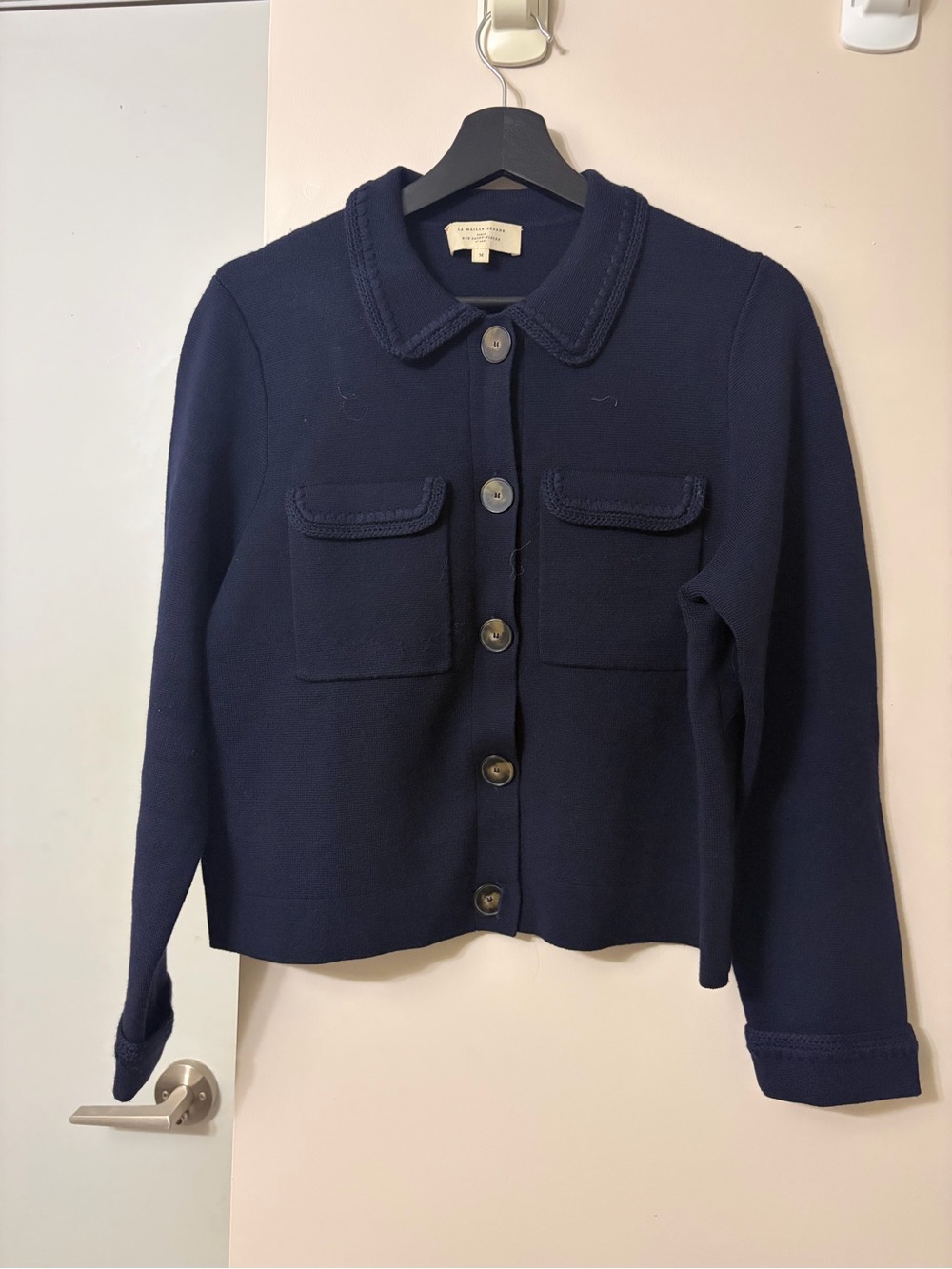 Sezane Navy Button-Front Cardigan Jacket